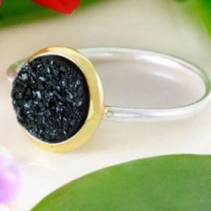 Black Druzy Quartz Sterling Silver Ring NWT Size 7 NEW IN BOX